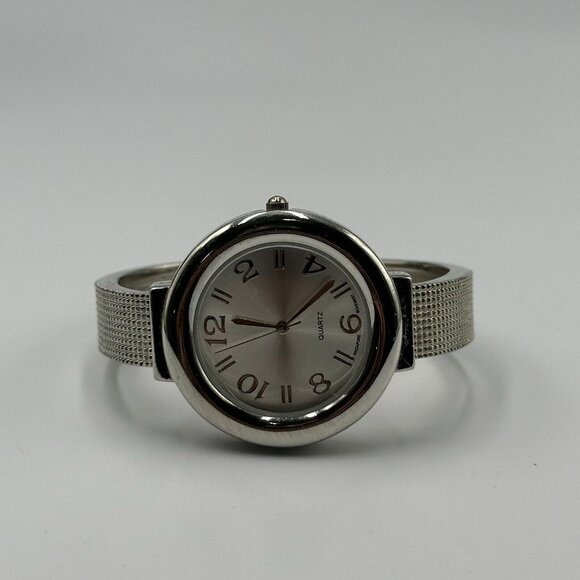 3/$30 Geneva Watch Women Silver Tone Round Easy to Read Dial Cuff Band - Picture 1 of 11